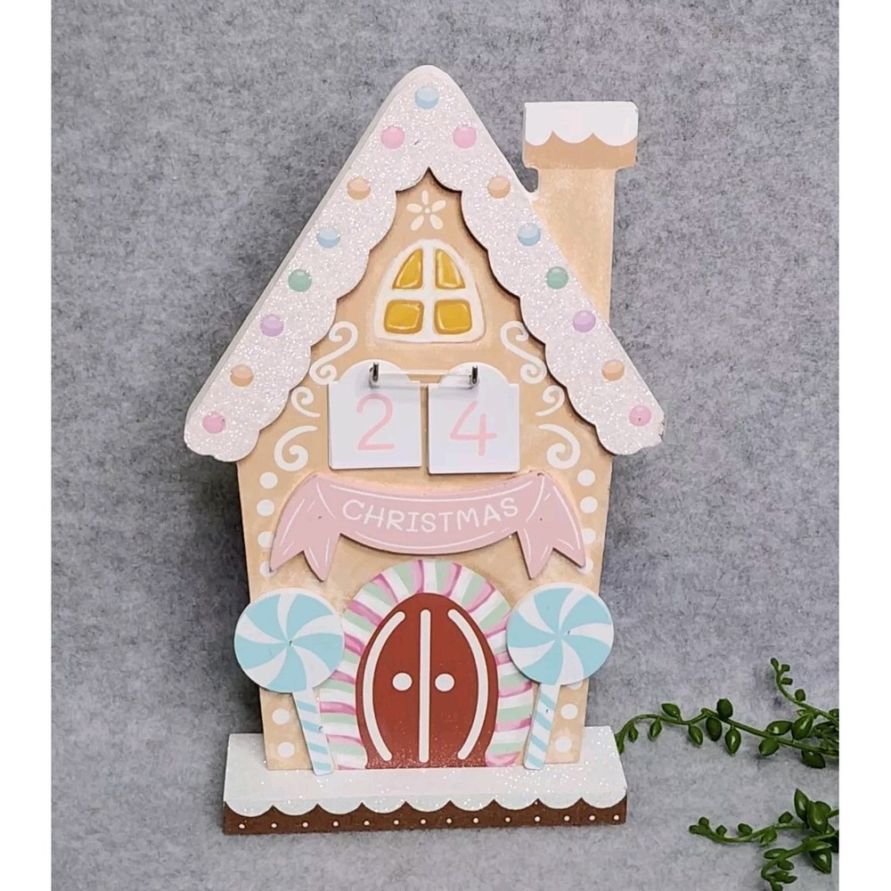 Gingerbread House Advent Calendar Candy Pastel Wood Countdown To Christmas 9.5"